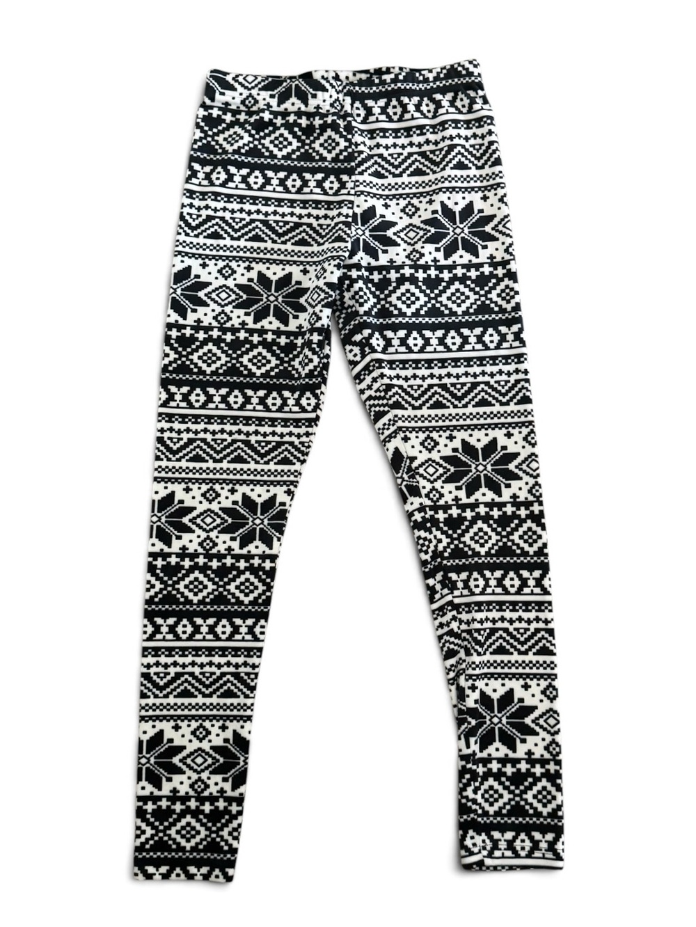 Classic black/white Fair Isle winter pattern geometric snowflake velour leggings